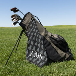 Cairn Terrier Dog Silhouette Y&B Grid Black Golfhandtuch