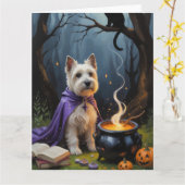 Cairn Terrier Dog Whimsical Halloween Malerei Karte (Gelbe Blume)