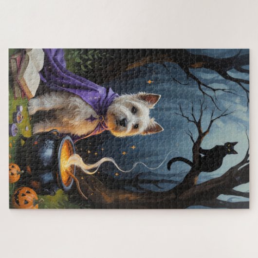 Cairn Terrier Dog Whimsical Halloween Malerei Puzzle (Horizontal)