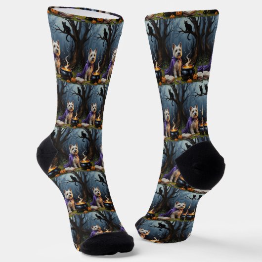 Cairn Terrier Dog Whimsical Halloween Malerei Socken (Gewinkelt)