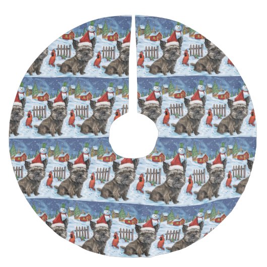 Cairn Terrier Dog Winter Wonderland Weihnachtsfreu Polyester Weihnachtsbaumdecke (Vorderseite)