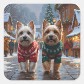 Cairn Terrier Dogs Christmas Snow Holiday Quadratischer Aufkleber (Vorderseite)