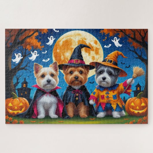 Cairn Terrier Dogs Pumpkin Halloween Funny Puzzle (Horizontal)