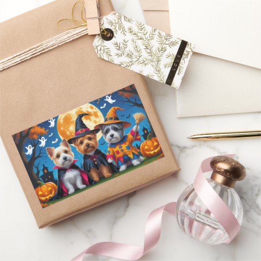 Cairn Terrier Dogs Pumpkin Halloween Funny Rechteckiger Aufkleber (Schenken)