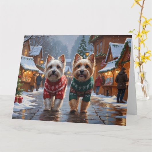 Cairn Terrier Dogs Weihnachtsschneeurlaub Karte (Gelbe Blume)