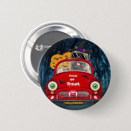 Cairn Terrier Driving Car Beängstigend Halloween Button (Vorne & Hinten)