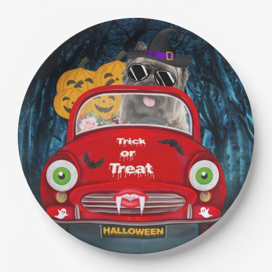 Cairn Terrier Driving Car Beängstigend Halloween Pappteller (Vorderseite)