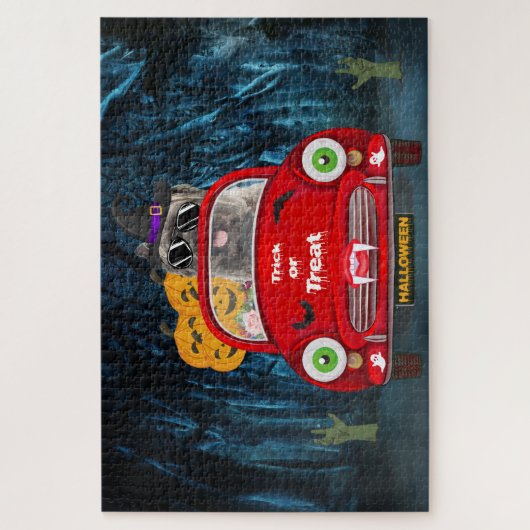 Cairn Terrier Driving Car Beängstigend Halloween Puzzle (Vertikal)