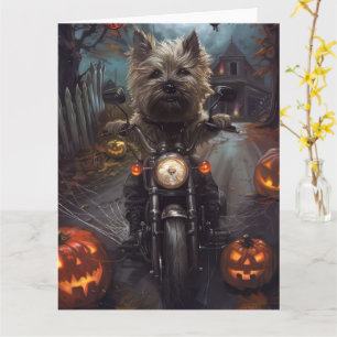 Cairn Terrier fährt Motorrad Halloween Gruselig Karte