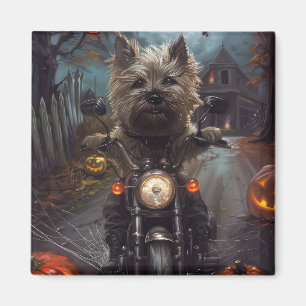 Cairn Terrier fährt Motorrad Halloween Gruselig Magnet
