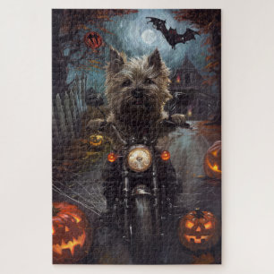 Cairn Terrier fährt Motorrad Halloween Gruselig Puzzle