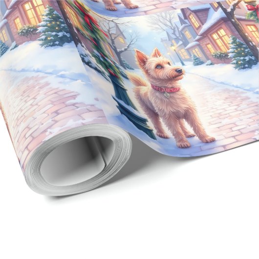 Cairn Terrier Festive Lamppost Village Christmas Geschenkpapier (Rolleneckpunkt)