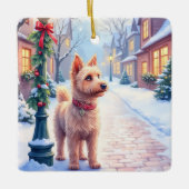 Cairn Terrier Festive Lamppost Village Christmas Keramikornament (Vorderseite)