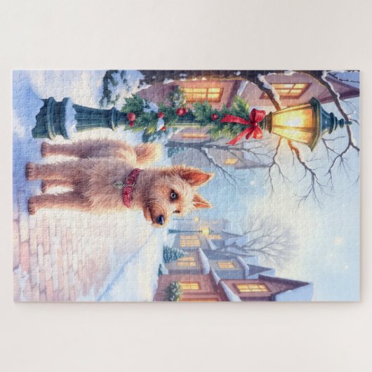 Cairn Terrier Festive Lamppost Village Christmas Puzzle (Horizontal)