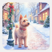 Cairn Terrier Festive Lamppost Village Christmas Quadratischer Aufkleber (Vorderseite)