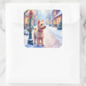 Cairn Terrier Festive Lamppost Village Christmas Quadratischer Aufkleber (Tasche)