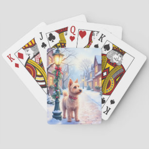 Cairn Terrier Festives Laternenpfosten Dorf Weihna Spielkarten