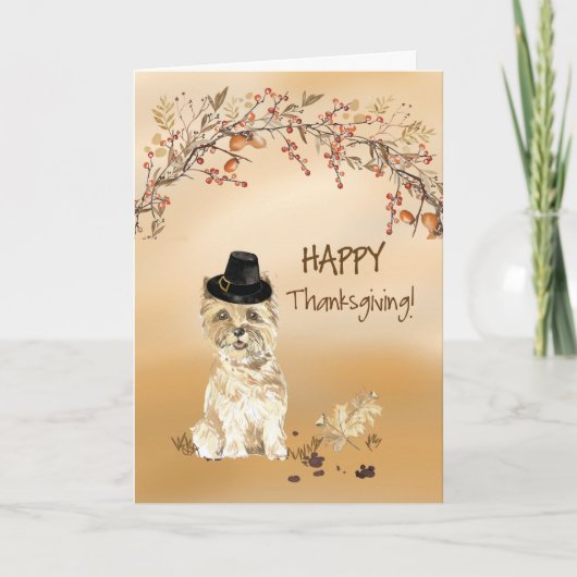 Cairn Terrier Funny Pilgrim Hat Erntedank Karte (Vorderseite)