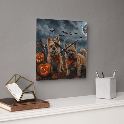 Cairn Terrier Halloween Spooky Quadratische Wanduhr (Büro)