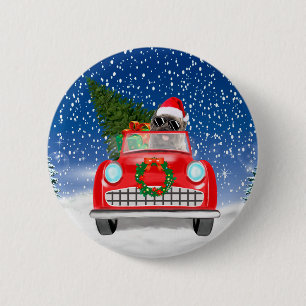 Cairn Terrier Hund fährt Auto im Schnee Weihnachte Button
