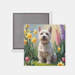 Cairn Terrier Hund Frühlingsblumen Malerei Magnet