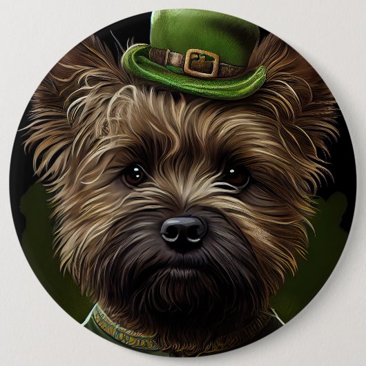 Cairn Terrier Hund in St. Patrick's Day Dress Button (Vorderseite)