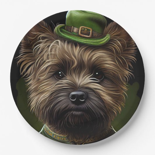 Cairn Terrier Hund in St. Patrick's Day Dress Pappteller (Vorderseite)