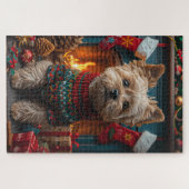 Cairn Terrier Hund mit Weihnachtsgeschenken Kamin Puzzle (Horizontal)