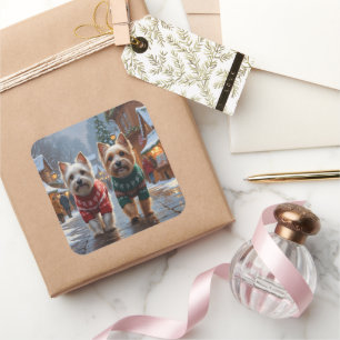 Cairn Terrier Hunde Weihnachten Schnee Feiertag Quadratischer Aufkleber