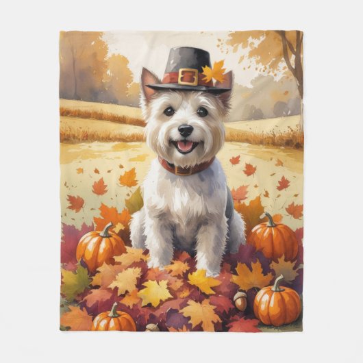 Cairn Terrier im Herbst hinterlässt Erntedank Art Fleecedecke (Vorderseite)