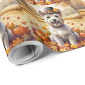 Cairn Terrier im Herbst hinterlässt Erntedank Art Geschenkpapier (Rolleneckpunkt)