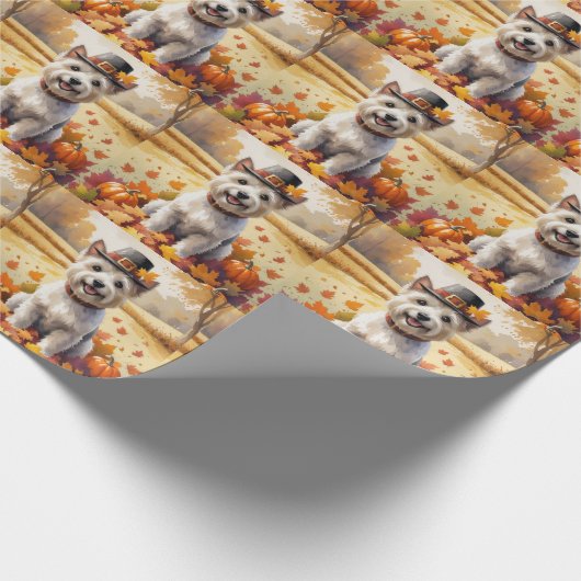 Cairn Terrier im Herbst hinterlässt Erntedank Art Geschenkpapier (Ecke)