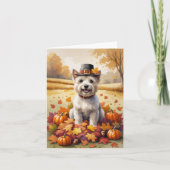 Cairn Terrier im Herbst hinterlässt Erntedank Art Karte (Vorderseite)