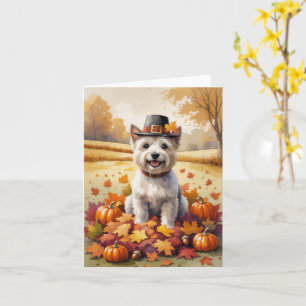 Cairn Terrier im Herbst hinterlässt Erntedank Art Karte
