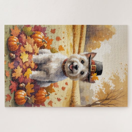 Cairn Terrier im Herbst hinterlässt Erntedank Art Puzzle (Horizontal)