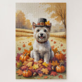 Cairn Terrier im Herbst hinterlässt Erntedank Art Puzzle (Vertikal)