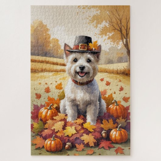 Cairn Terrier im Herbst hinterlässt Erntedank Art Puzzle (Vertikal)