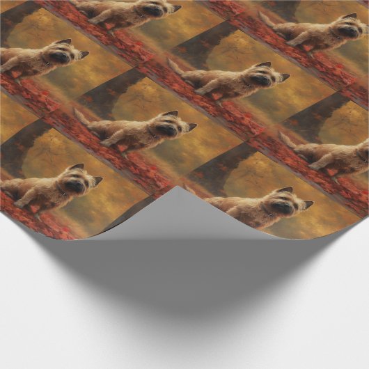 Cairn Terrier im Herbst Leaves Fall Inspiriert Geschenkpapier (Ecke)