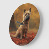 Cairn Terrier im Herbst Leaves Fall Inspiriert Große Wanduhr (Winkel)