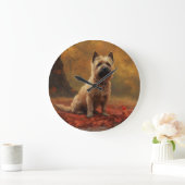 Cairn Terrier im Herbst Leaves Fall Inspiriert Große Wanduhr (Zuhause)
