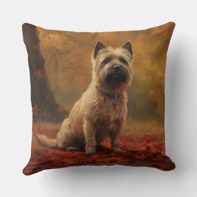 Cairn Terrier im Herbst Leaves Fall Inspiriert Kissen (Rückseite)