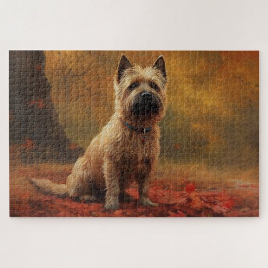 Cairn Terrier im Herbst Leaves Fall Inspiriert Puzzle (Horizontal)
