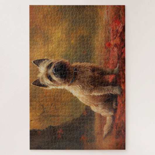 Cairn Terrier im Herbst Leaves Fall Inspiriert Puzzle (Vertikal)
