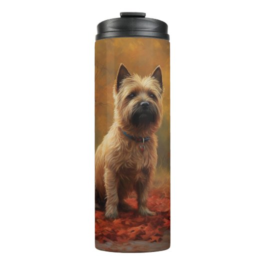 Cairn Terrier im Herbst Leaves Fall Inspiriert Thermosbecher (Vorderseite)