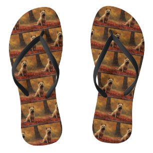 Cairn Terrier im Herbstlaub Fall Inspiriert Badesandalen