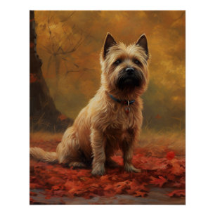 Cairn Terrier im Herbstlaub Fall Inspiriert Poster