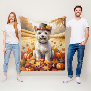 Cairn Terrier im Herbstlaub Thanksgiving Kunst Fleecedecke