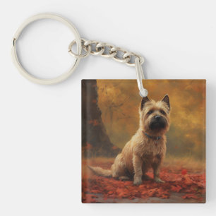 Cairn Terrier im Herbstlaubfall inspiriert Schlüsselanhänger
