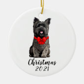 Cairn Terrier in Christmas Bow Datum individuell a Keramik Ornament (Vorne)