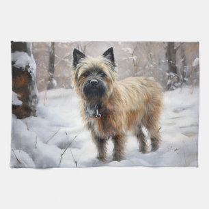 Cairn Terrier lässt es Weihnachten schnee Geschirrtuch